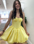 Strapless Yellow Satin A Line Corset Short Homecoming Dress