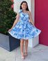 Blue Floral A Line One Shoulder Short Ruffled Homecoming Dress