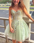 Strapless Sage Appliqued Corset A Line Homecoming Dress