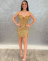 Sparkly Gold Sequin Strapless Tight Homecoming Dress with Slit