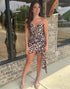 Brown Leopard Strapless Bodycon Homecoming Dress with Sash