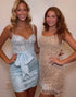 Light Blue Bodycon Lace Corset Mini Homecoming Dress with Bow