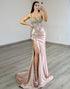 Mermaid Grey Pink Spaghetti Straps Corset Prom Dress with Rhinestones