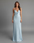 Sky Blue Satin Sheath Spaghetti Straps Long Evening Dress