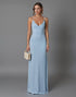 Simple Sky Blue Satin Sheath Spaghetti Straps Long Evening Dress