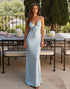 Sky Blue Sheath Satin Simple Long Evening Dress