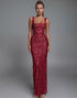 Dark Red Lace Square Neck Sheath Evening Dress