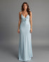 Sky Blue Spaghetti Straps Satin Sheath Evening Dress