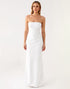 Strapless Ivory Satin Ruched Simple Evening Dress