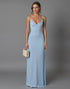 Sky Blue Sheath Chiffon Spaghetti Straps Long Evening Dress