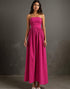 Fuchsia A Line Ruched Cottton Strapless Evening Dress