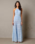 Halter A Line Sky Blue Ruched Evening Dress