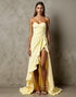 Daffodil Chiffon High-Low Ruched Strapless Evening Dress
