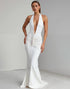 Ivory Halter Mermaid Chiffon V Neck Long Evening Dress