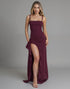 Dark Red Spaghetti Straps Sheath Satin Evening Dress with Slit