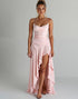 Ruffled High-Low Spaghetti Straps Light Pink Chiffon Evening Dress