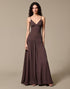 Coffee Chiffon A Line Spaghetti Straps Long Evening Dress