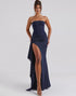 Simple Strapless Sheath Dark Blue Evening Dress with Slit