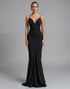 Spaghetti Straps Black Strecth Satin Mermaid Ruched Evening Dress
