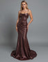 Coffee Satin Ruched Mermaid Spaghetti Straps Long Evening Dress