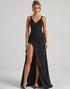 Black Sheath Spaghetti Straps Evening Dress With Slit