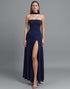 Dark Blue Strapless Sheath Evening Dress With Slit