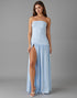 Strapless A-Line Sky Blue Evening Dress With Slit