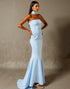 Sky Blue Mermaid Strapless Evening Dress With Sash