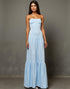 Strapless A-Line Sky Blue Long Evening Dress With Slit