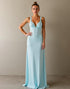 Simple Sky Blue Sheath Long Evening Dress