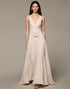 Apricot A-Line V-Neck Long Evening Dress With 3D Flowers