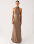 Terracotta Sheath High Neck Evening Dress
