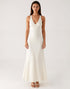 V-Neck Ivory Sheath Ankle Length Evening Dress