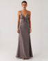 Dark Grey Satin Sheath Evening Dress