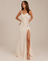 Ivory Sheath Ruched Evening Dress with Slit