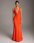 Orange Deep V-Neck Sheath Evening Dress
