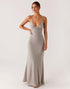 Grey Spaghetti Straps Lace Up Back Sheath Formal Dress