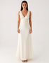 Ivory V-Neck Backless Sheath Formal Dress