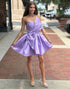 Strapless Lilac Satin A-Line Mini Homecoming Dress with Bow