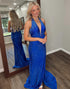 Halter Mermaid Sequin Bowed Royal Blue Prom Dress