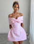 Off the Shoulder Pink A Line Floral Homecoming Dress