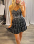 Sparkly Black Strapless A Line Tiered Short Homecoming Dress