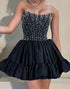 Black Strapless A Line Beaded Short Homecoming Dress