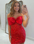 Strapless Red Corset Appliqued Bodycon Homecoming Dress