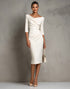 Ivory Sheath Ruched Midi Work Dress with Short Sleeve