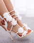 White Flower Strapped Wedding Heels