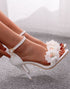 White Floral Ankle Strap Wedding Heels