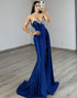Mermaid Sweetheart Satin Navy Prom Dress with Slit