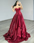 Strapless Corset A Line Burgundy Prom Dress with Ruffles