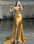 Golden Strapless Mermaid Satin Corset Prom Dress